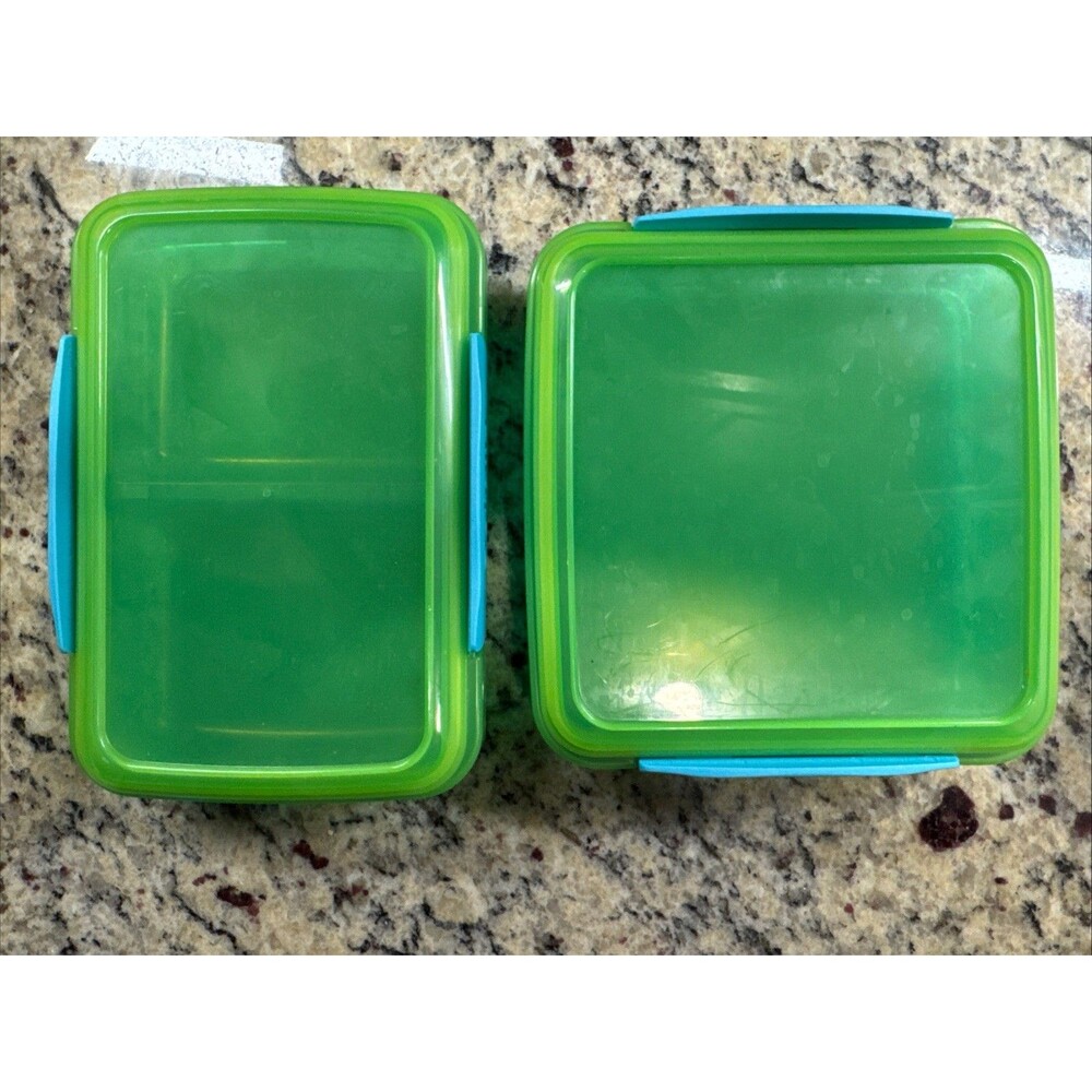 Sistema Containers 11.8 Oz Split box & Sandwich Box 450ml, Blue & Green, Set- 2